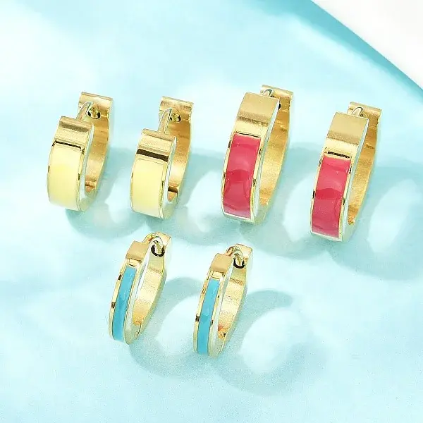304 Stainless Steel Enamel Hoop Earrings