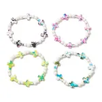 4Pcs 4 Colors Dyed Synthetic Turquoise Round Beads Stretch Bracelets for Women Men