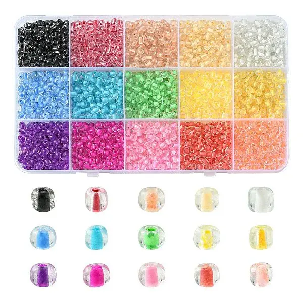 195G 15 Colors 6/0 Transparent Glass Seed Beads