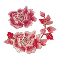 2Pcs 2 Style Peony Polyester Embroidery Sew on Clothing Patches