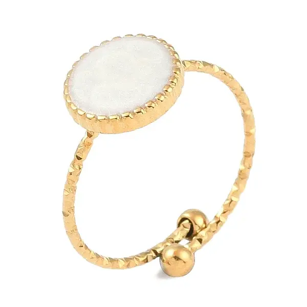 Ion Plating(IP) 304 Stainless Steel Enamel Flat Round Open Cuff Rings for Women