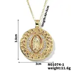 Brass Pave Cubic zirconia Flat Round with Virgin Mary Pendant Necklaces