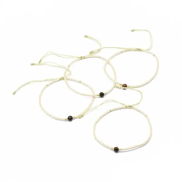 Adjustable Natural Tiger Eye Braided Bead Bracelets