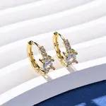 Brass Micro Pave Clear Cubic Zirconia Square Hoop Earrings