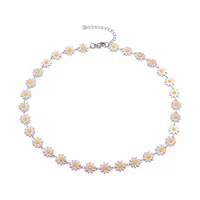 Enamel Daisy Link Chain Necklace