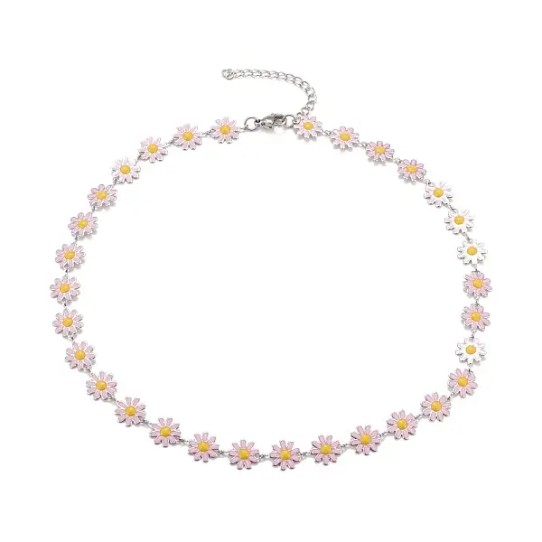 Enamel Daisy Link Chain Necklace