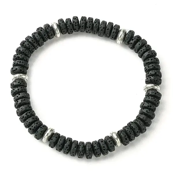 Natural Dyed Lava Rock Flat Round Beaded Stretch Bracelets for Men