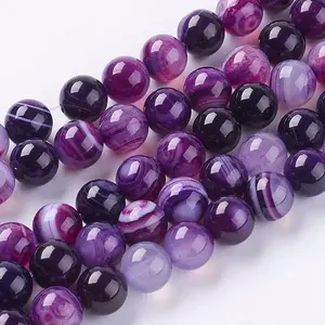 Round Dyed Natural Striped Agate/Banded Agate Beads Strands