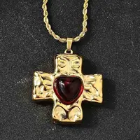 Cross with Heart 304 Stainless Steel Cubic Zirconia Pendant Necklaces