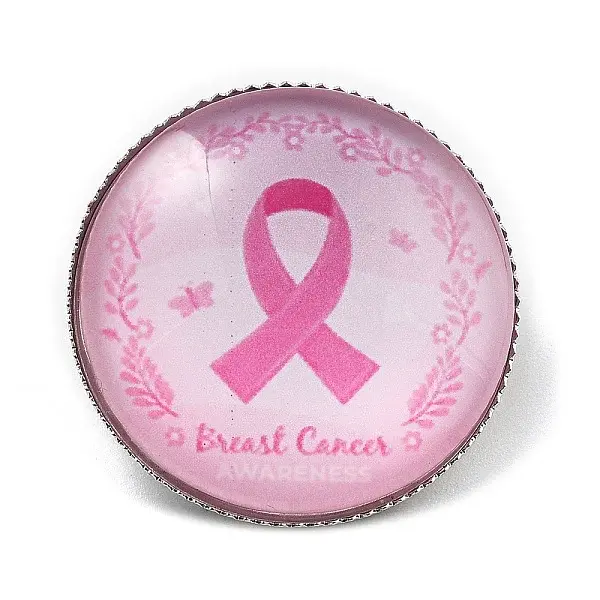 Breast Cancer Awareness Ribbon Glass Brooches