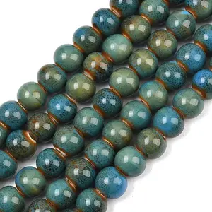 Handmade Fancy Antique Glazed Porcelain Ceramic Round Beads Strands