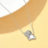 304 Stainless Steel White Enamel & Crystal Rhinestone Dog Pendant Necklaces for Women