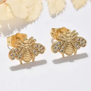 Brass Micro Pave Clear Cubic Zirconia Stud Earrings