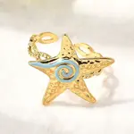 Ocean Theme 304 Stainless Steel & Enamel Cuff Rings for Women