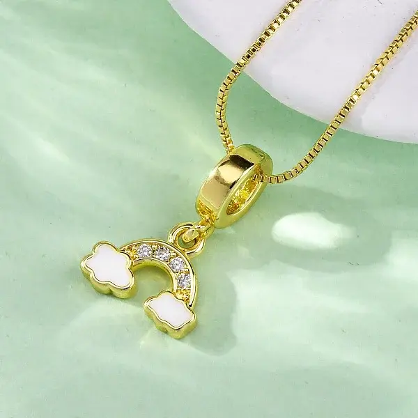 Brass Micro Pave Clear Cubic Zirconia Cloud Rainbow Pendant Necklaces
