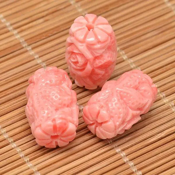 Dyed Carved Column Synthetic Coral Beads