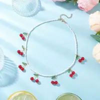 Natural Dyed Mashan Jade Red Cherry Pendant Glass Seed Beaded Necklaces for Women