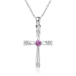 Silver Color Plated Brass Cubic Zirconia Cross Pendant Necklaces