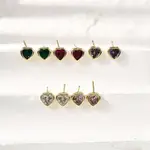 Brass Cubic Zirconia Heart Stud Earrings