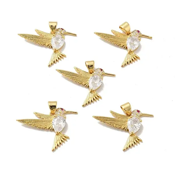 Bird Brass Micro Pave Clear Cubic Zirconia Pendants