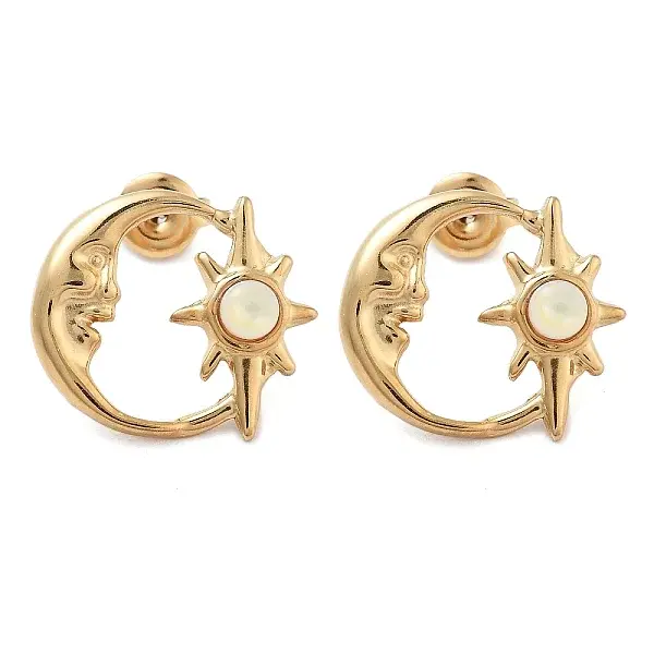304 Stainless Steel Moon Stud Earrings