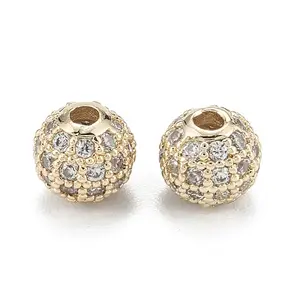 Brass Micro Pave Clear Cubic Zirconia Beads