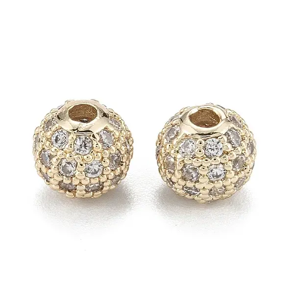 Brass Micro Pave Clear Cubic Zirconia Beads