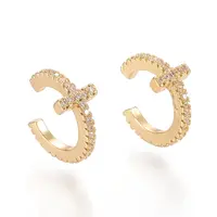 Brass Micro Pave Clear Cubic Zirconia Cuff Earrings