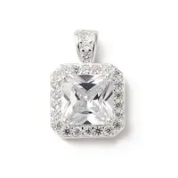 925 Sterling Silver Pave Clear Cubic Zirconia Square Charms