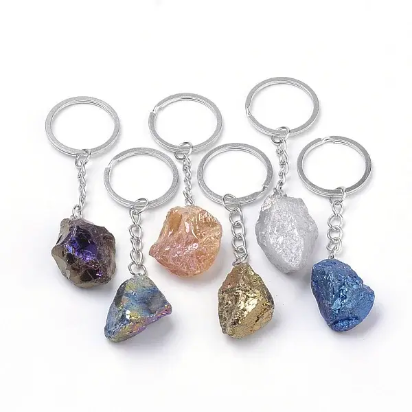 Rainbow Plated Natural Crystal Quartz Keychain