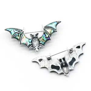 Halloween Bat Alloy Pave Natural Paua Shell Brooch