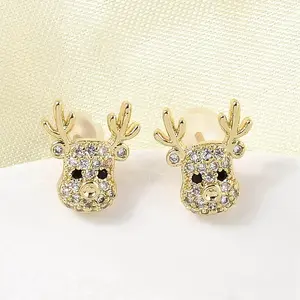 Deer Brass Micro Pave Clear Cubic Zirconia Stud Earrings