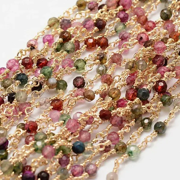 Faceted Round Natural Agate Handmade Beaded Chains