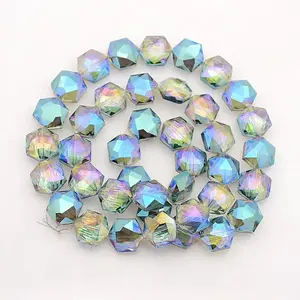 Hexagon Electroplate Full Rainbow Plated Glass Beads Strands