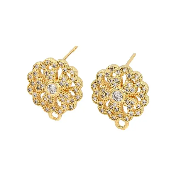 Brass Micro Pave Clear Cubic Zirconia Stud Earring Findings