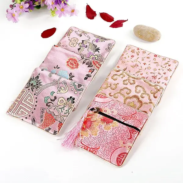 Square Chinese Style Brocade Zipper Bags with Tassel
