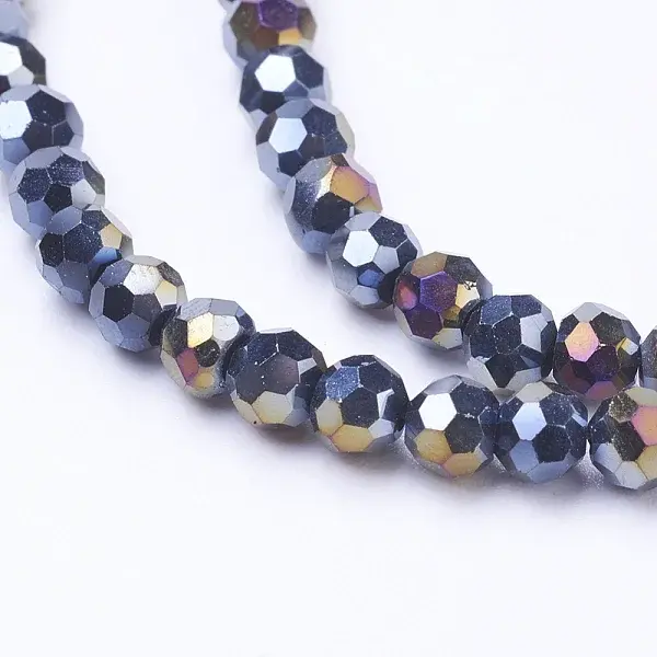 Faceted(32 Facets) Round AB Color Electroplate Glass Beads Strands