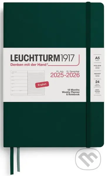 Weekly Planner & Notebook 2026 Medium (A5) 18 Months Forest Green