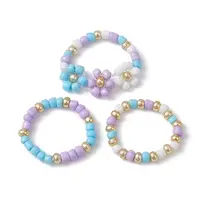 3Pcs 3 Style Glass Seed Beaded Stretch Rings Set