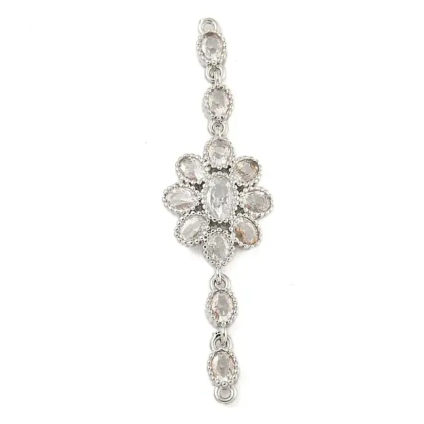 Brass Pave Clear Cubic Zirconia Flower Links Connector Charms