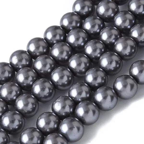 Baking Paint Pearlized Glass Pearl Round Bead Strands