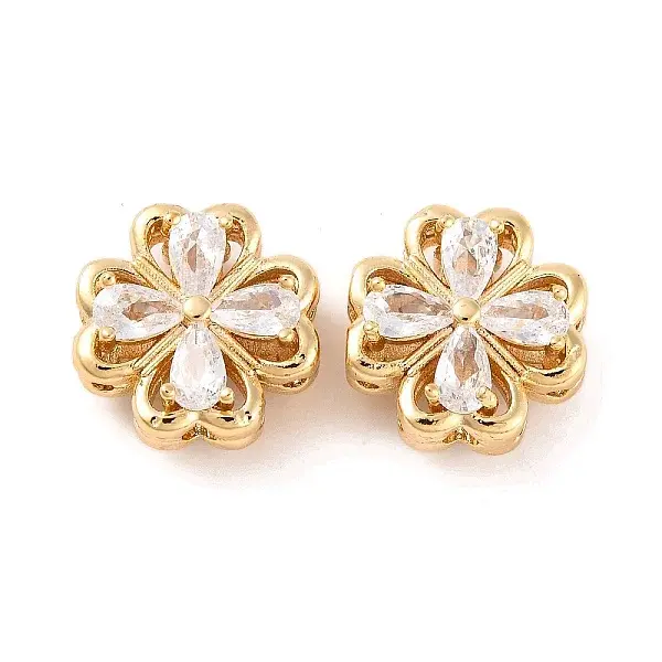 Brass Micro Pave Clear Cubic Zirconia Beads