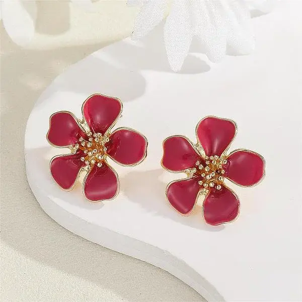 Flower Alloy Enamel Stud Earrings