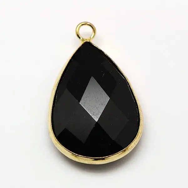 Golden Tone Brass Glass Teardrop Pendants