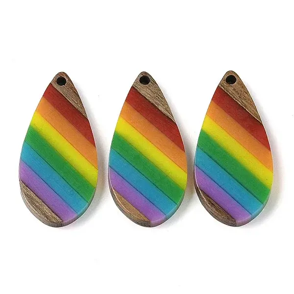 Pride Rainbow Theme Resin & Walnut Wood Pendants