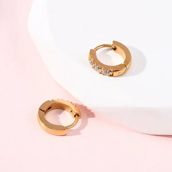 304 Stainless Steel Clear Cubic Zirconia Hoop Earrings
