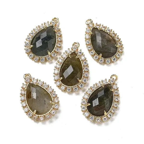 Natural Labradorite Faceted Teardrop Pendants