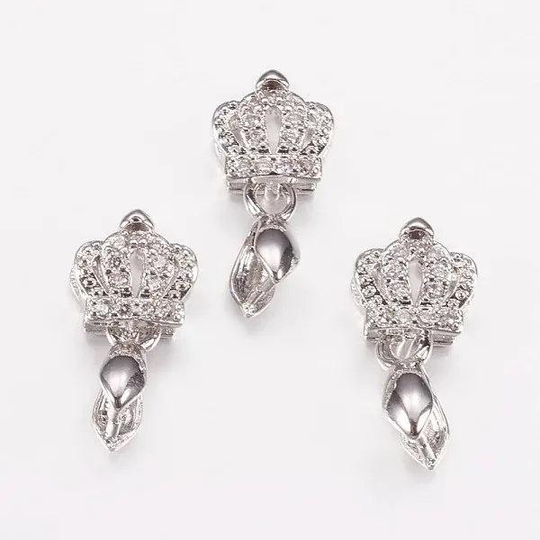 Long-Lasting Plated Brass Micro Pave Cubic Zirconia Ice Pick Pinch Bails