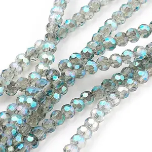 Faceted(32 Facets) Round Electroplate Glass Beads Strands