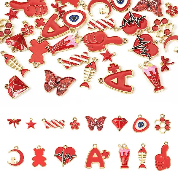 30Pcs 15 Styles Brass & Alloy Enamel Charms